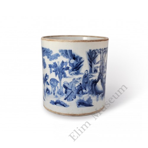 1533 A Ming B&W brushpot with"seven sages" theme